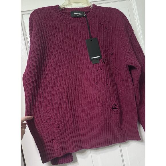 NWT Dsquared2 Ripped Distressed Magenta Wool Sweater Size XS (S-M) Runs BIG - Picture 2 of 13